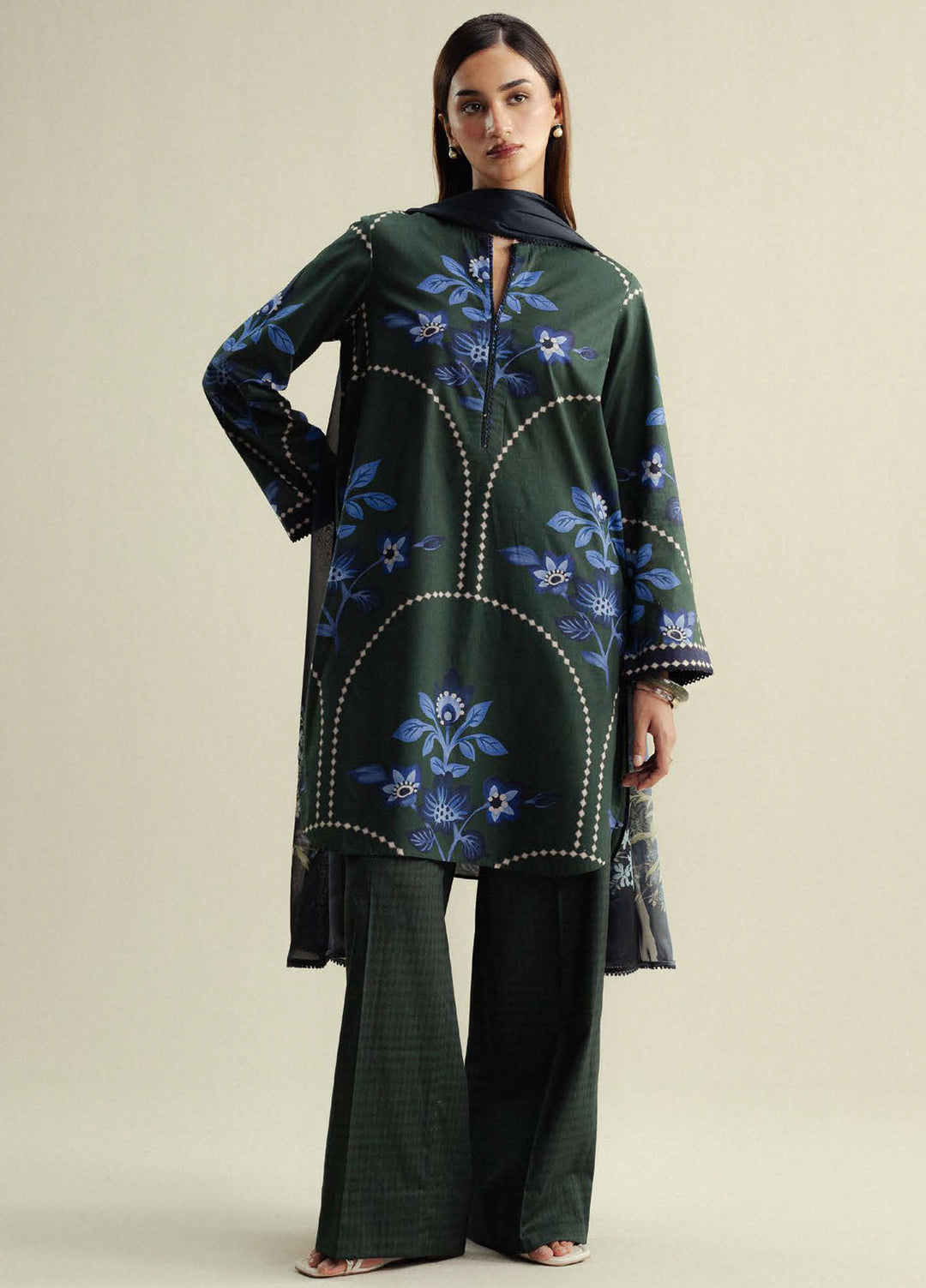 Coco by Zara Shahjahan Printed Slub Cotton Suits Unstitched 3 Piece CZS25PU D-03 B Loom - Winter Collection