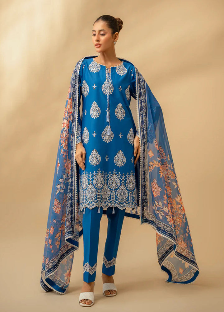 Zouj Chikankari Lawn Suits Unstitched 3 Piece ZJ25CL D-03 Sapphire Spark - Summer Collection