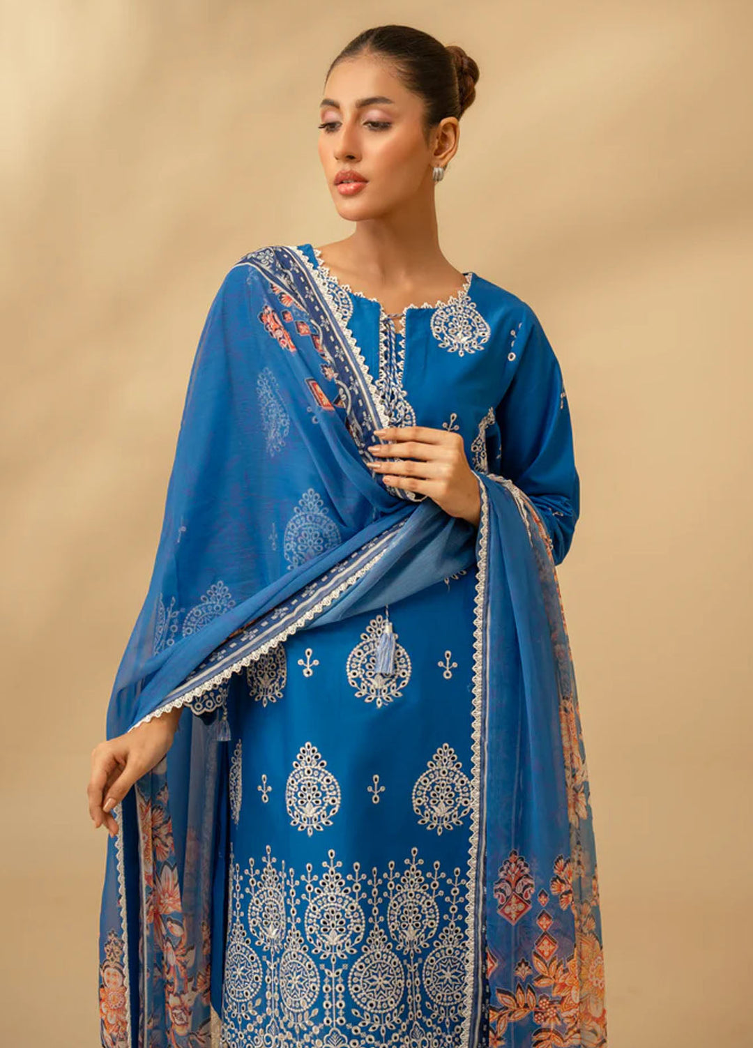 Zouj Chikankari Lawn Suits Unstitched 3 Piece ZJ25CL D-03 Sapphire Spark - Summer Collection