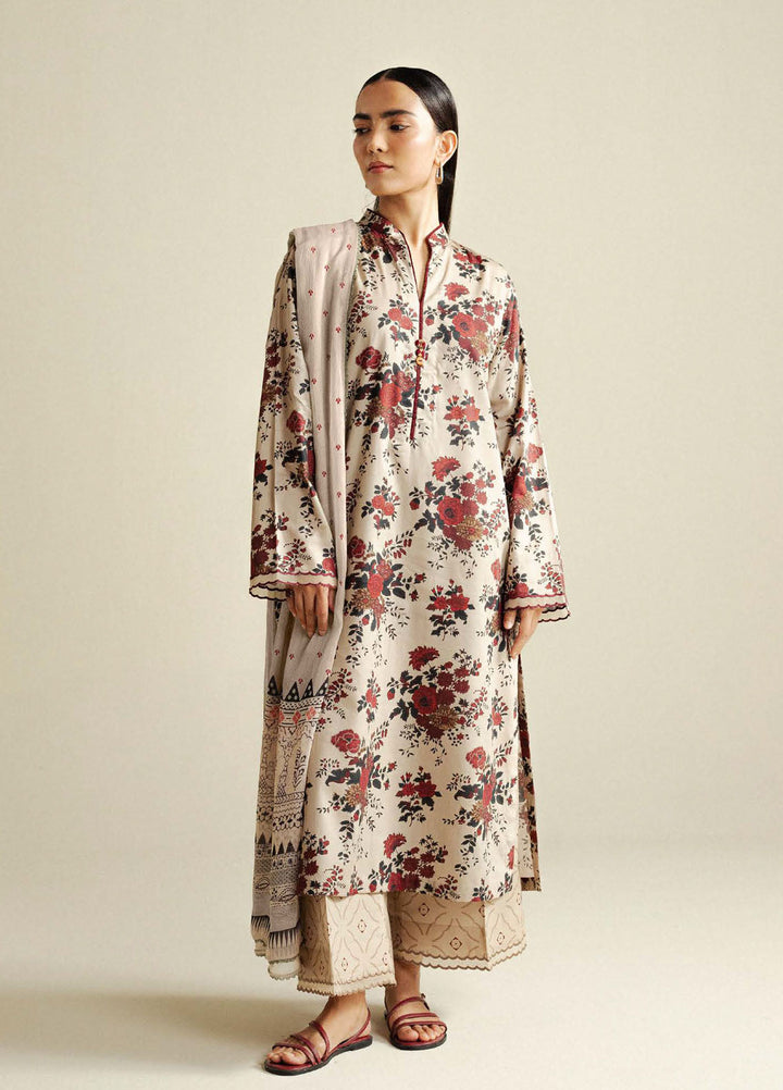 Coco by Zara Shahjahan Printed Cotton Satin Suits Unstitched 3 Piece CZS25PU D-04 B Aster - Winter Collection