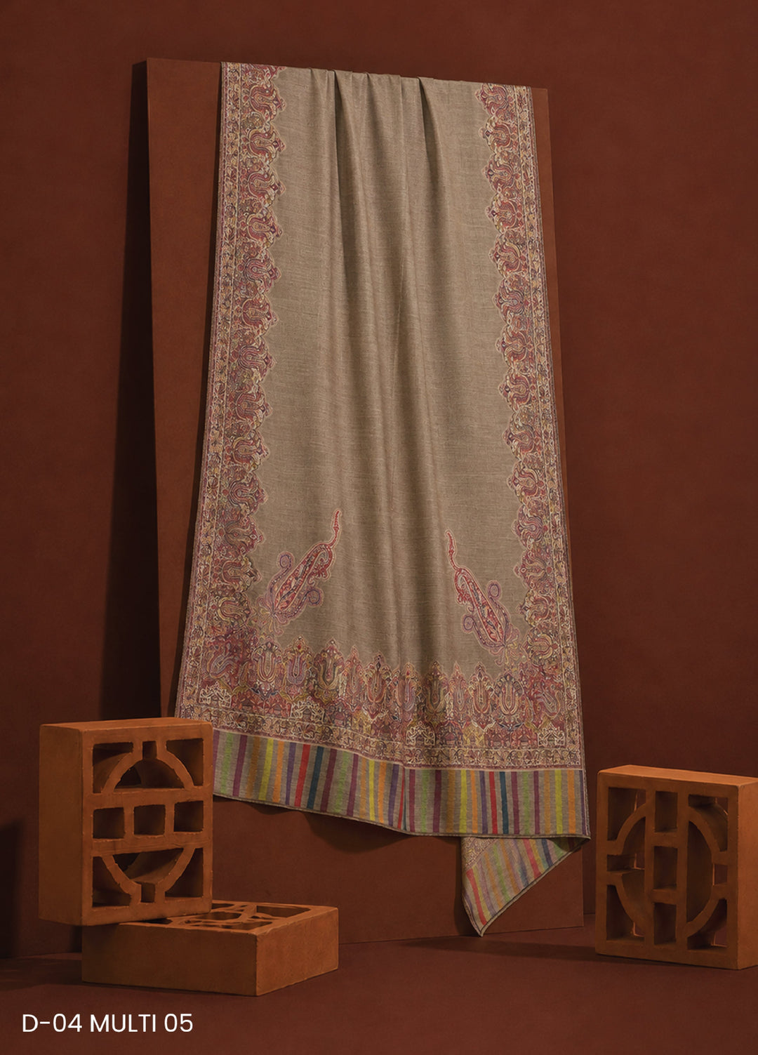 Sanaulla Exclusive Range RTW Embroidered Woven Shawl Suit D-04 MULTI 05 - Winter Collection