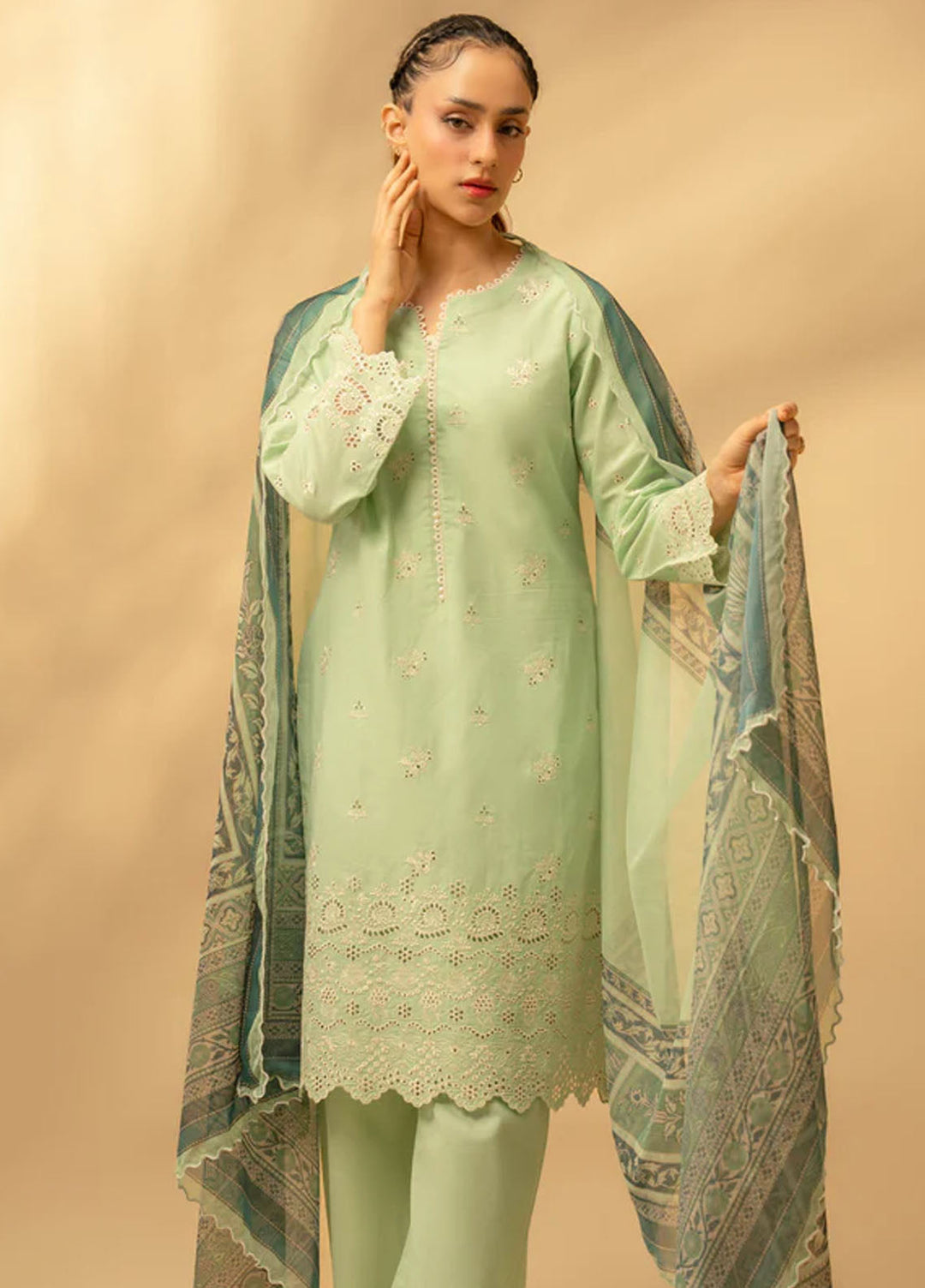 Zouj Chikankari Lawn Suits Unstitched 3 Piece ZJ25CL D-04 Sage Bloom - Summer Collection