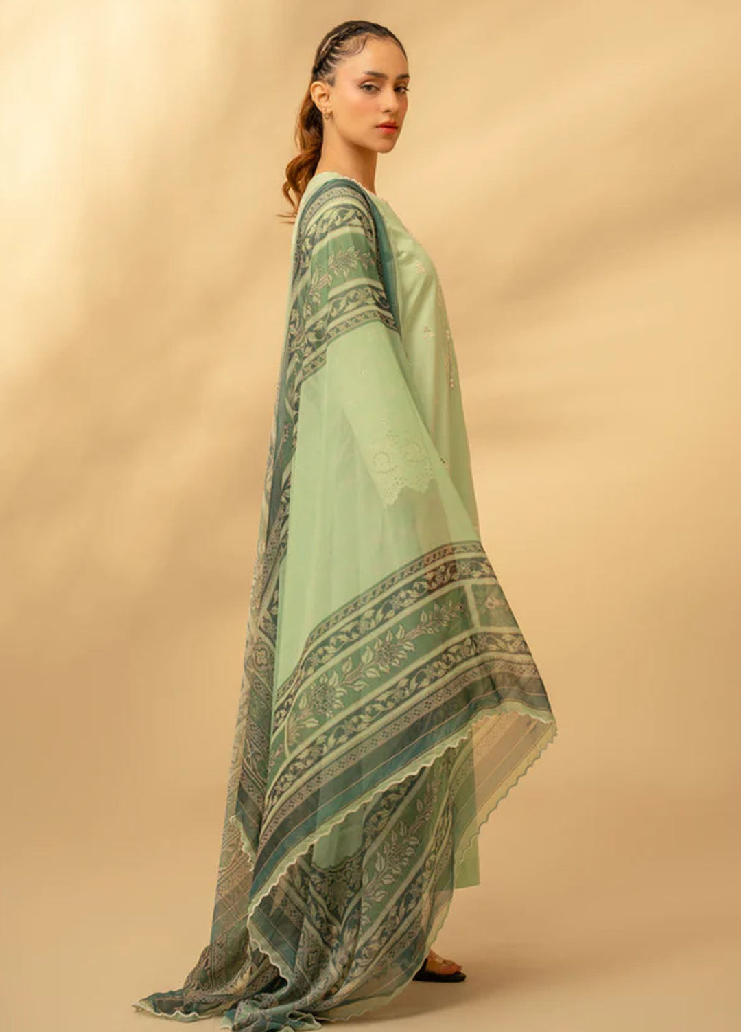 Zouj Chikankari Lawn Suits Unstitched 3 Piece ZJ25CL D-04 Sage Bloom - Summer Collection