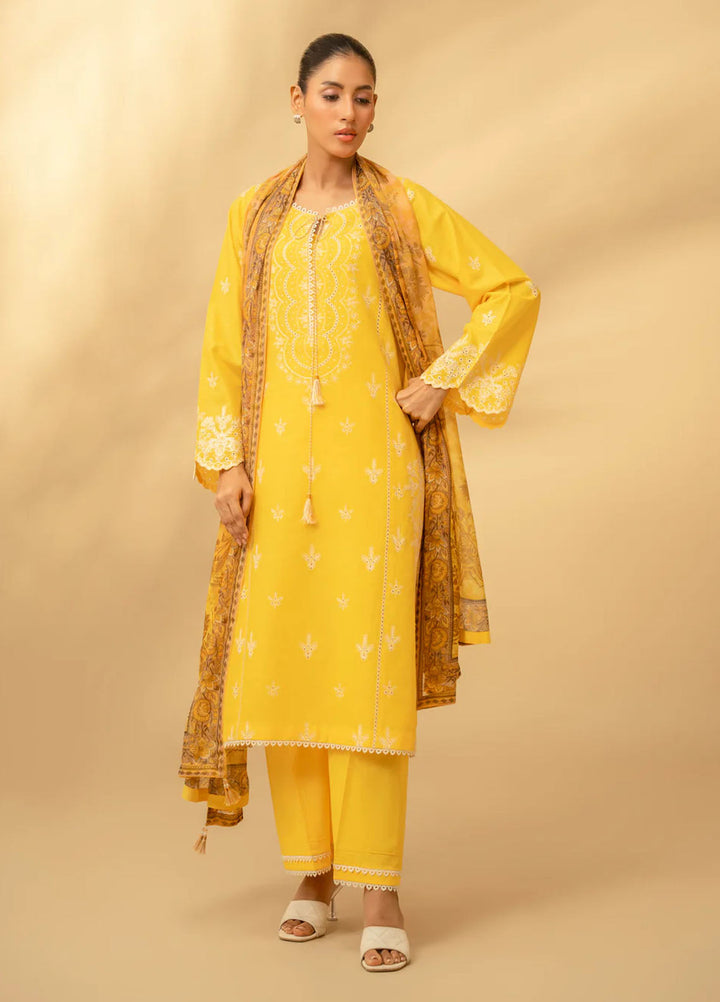 Zouj Chikankari Lawn Suits Unstitched 3 Piece ZJ25CL D-05 Honey Yellow - Summer Collection