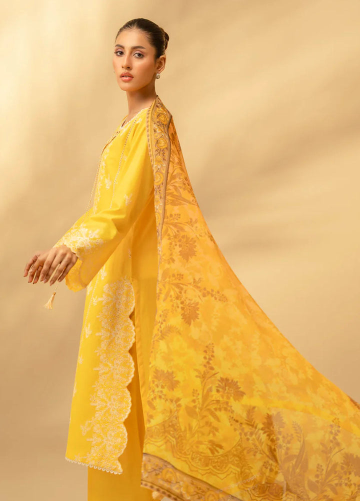 Zouj Chikankari Lawn Suits Unstitched 3 Piece ZJ25CL D-05 Honey Yellow - Summer Collection