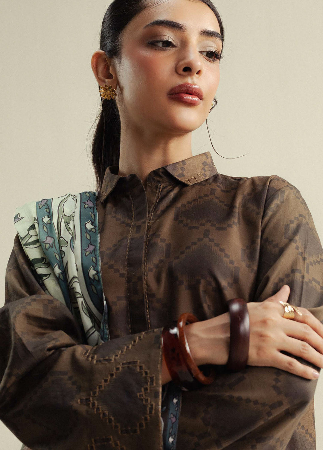 Coco by Zara Shahjahan Printed Cotton Satin Suits Unstitched 3 Piece CZS25PU D-06 A Rove - Winter Collection