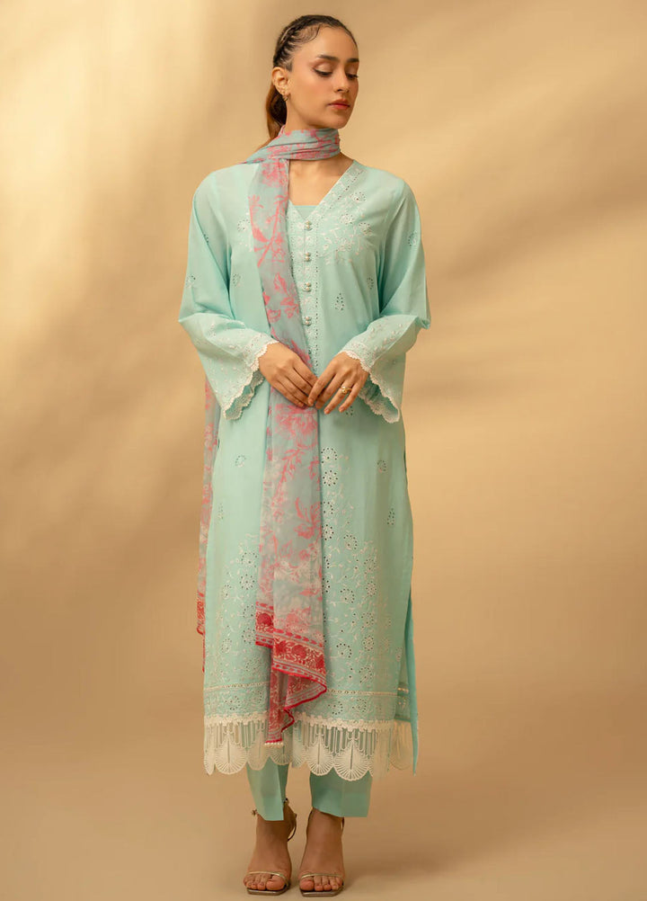 Zouj Chikankari Lawn Suits Unstitched 3 Piece ZJ25CL D-06 Glacier Blue - Summer Collection