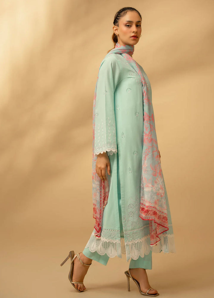 Zouj Chikankari Lawn Suits Unstitched 3 Piece ZJ25CL D-06 Glacier Blue - Summer Collection