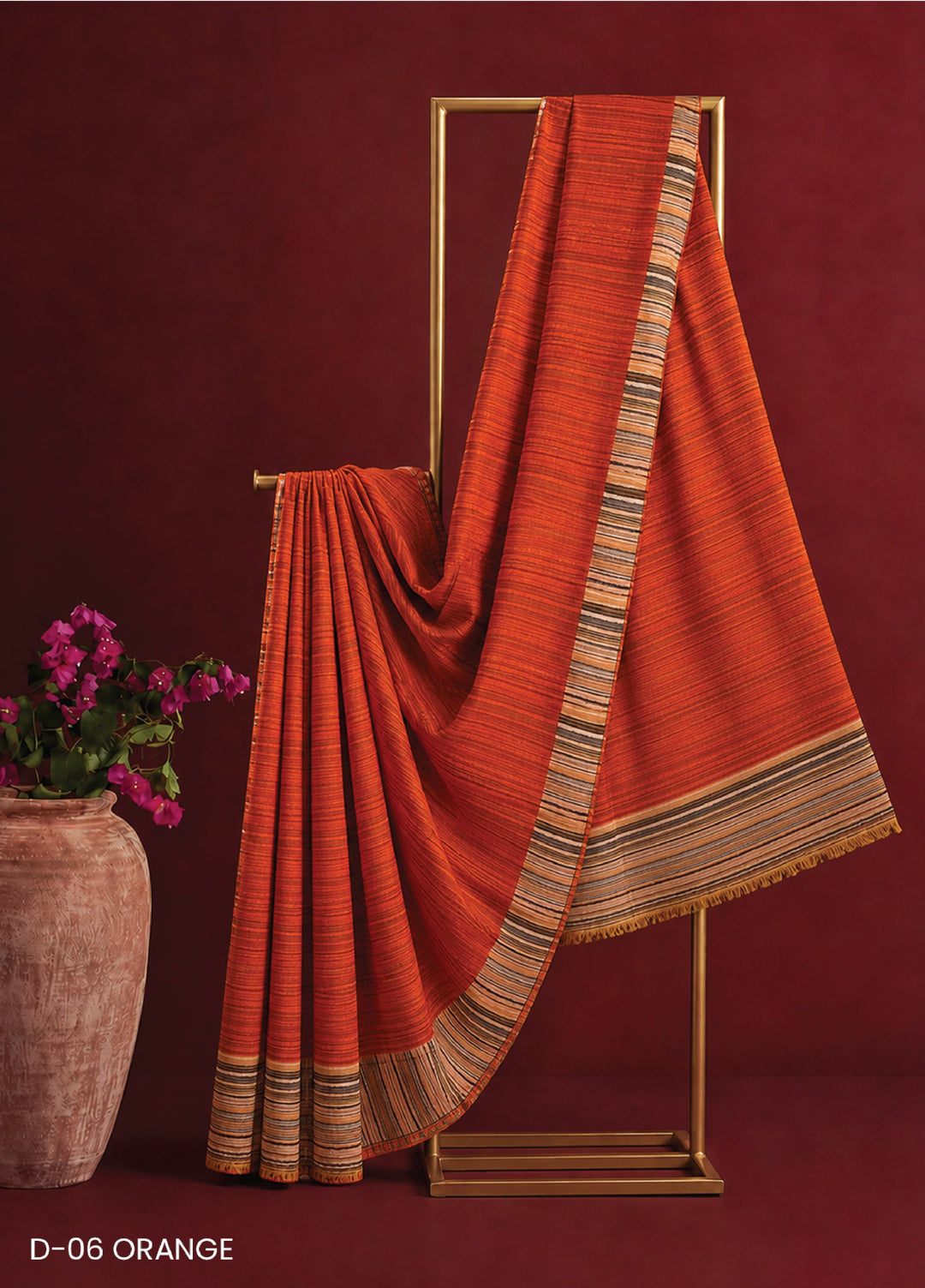 Sanaulla Exclusive Range RTW Printed Woven Shawl Suit D-06 ORANGE - Winter Collection