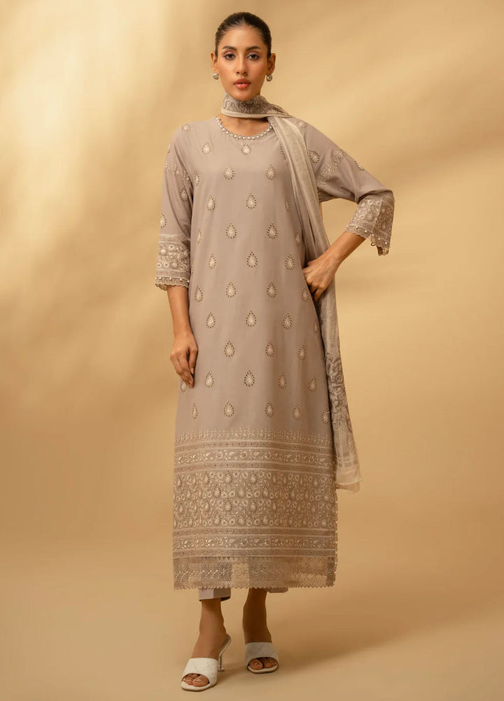 Zouj Chikankari Lawn Suits Unstitched 3 Piece ZJ25CL D-07 Frosted Silver - Summer Collection