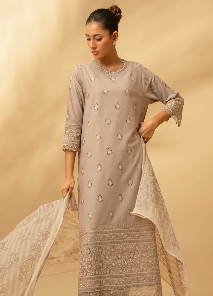 Zouj Chikankari Lawn Suits Unstitched 3 Piece ZJ25CL D-07 Frosted Silver - Summer Collection
