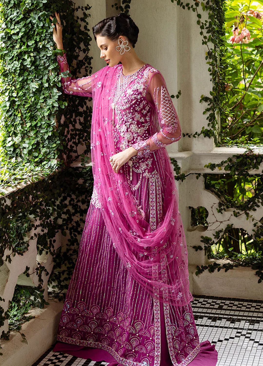 Inception by Mushq Embroidered Net Suits Unstitched 4 Piece MQ25IW D-07 Sweet November - Wedding Collection