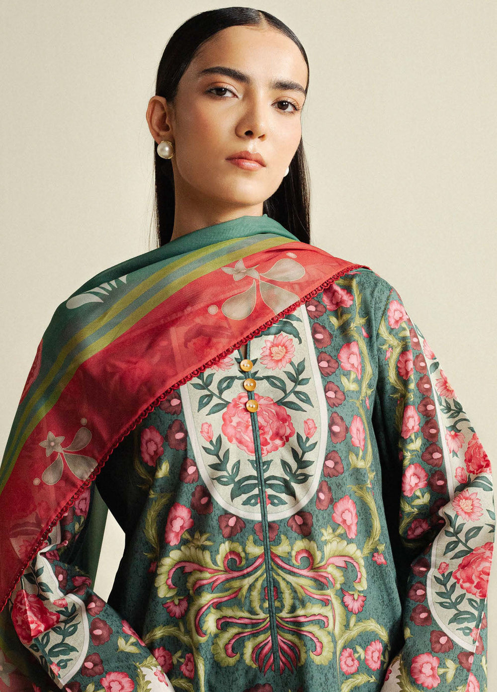 Coco by Zara Shahjahan Printed Cambric Suits Unstitched 3 Piece CZS25PU D-09 A Sol - Winter Collection