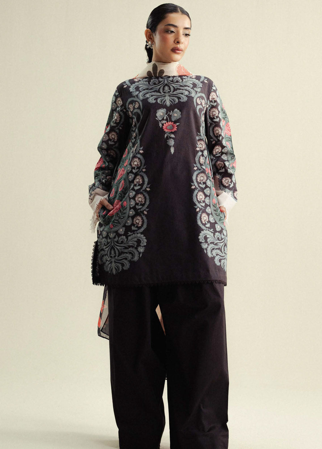 Coco by Zara Shahjahan Printed Cambric Suits Unstitched 3 Piece CZS25PU D-09 B Sol - Winter Collection