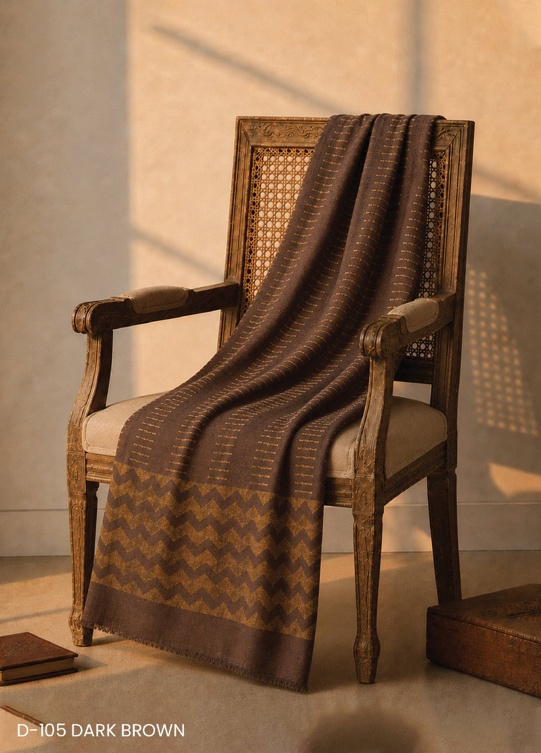 Sanaulla Exclusive Range RTW Printed Woven Shawl Suit D-105 DARK BROWN - Winter Collection