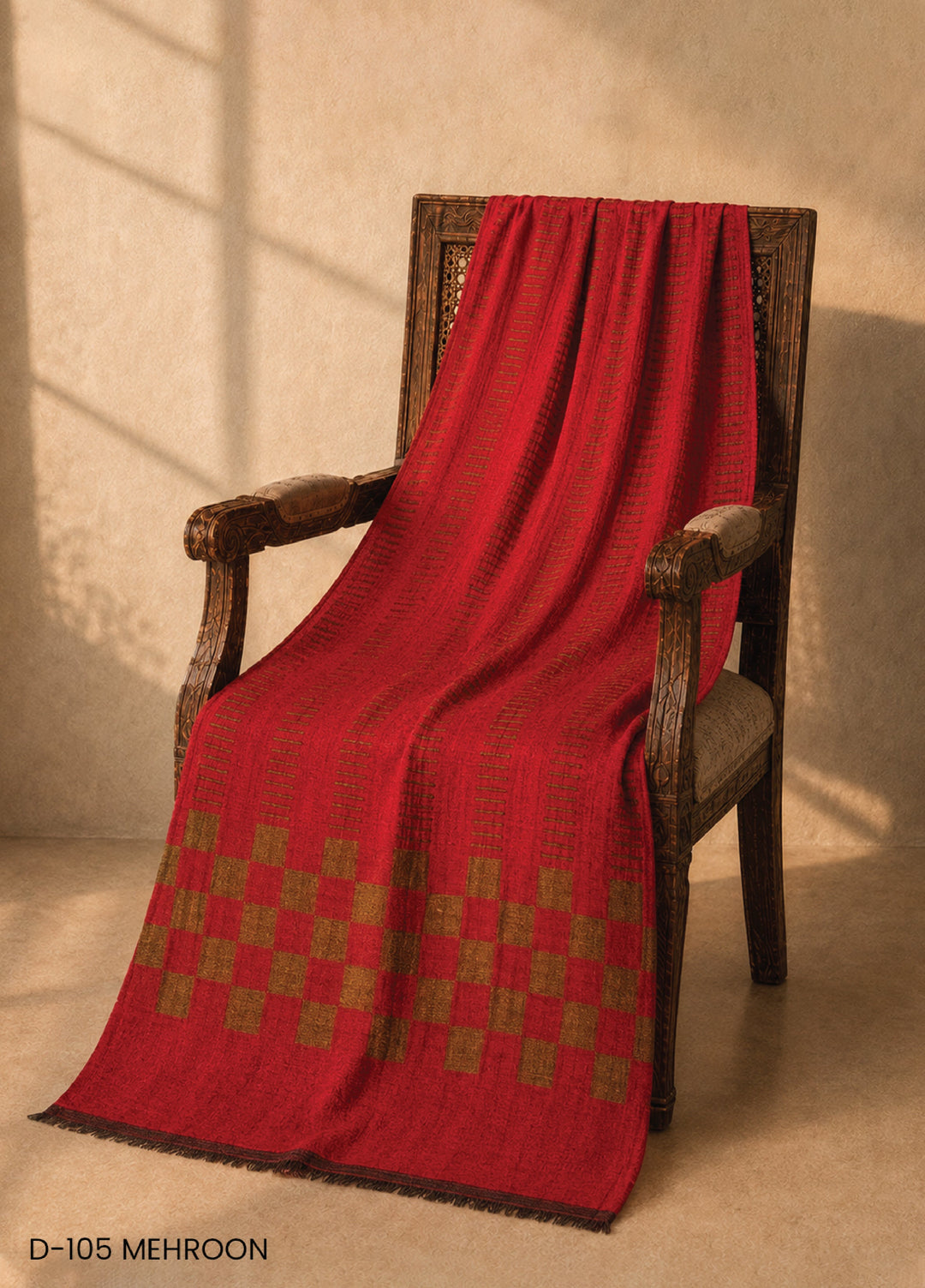 Sanaulla Exclusive Range RTW Printed Woven Shawl D-105 MEHROON - Winter Collection