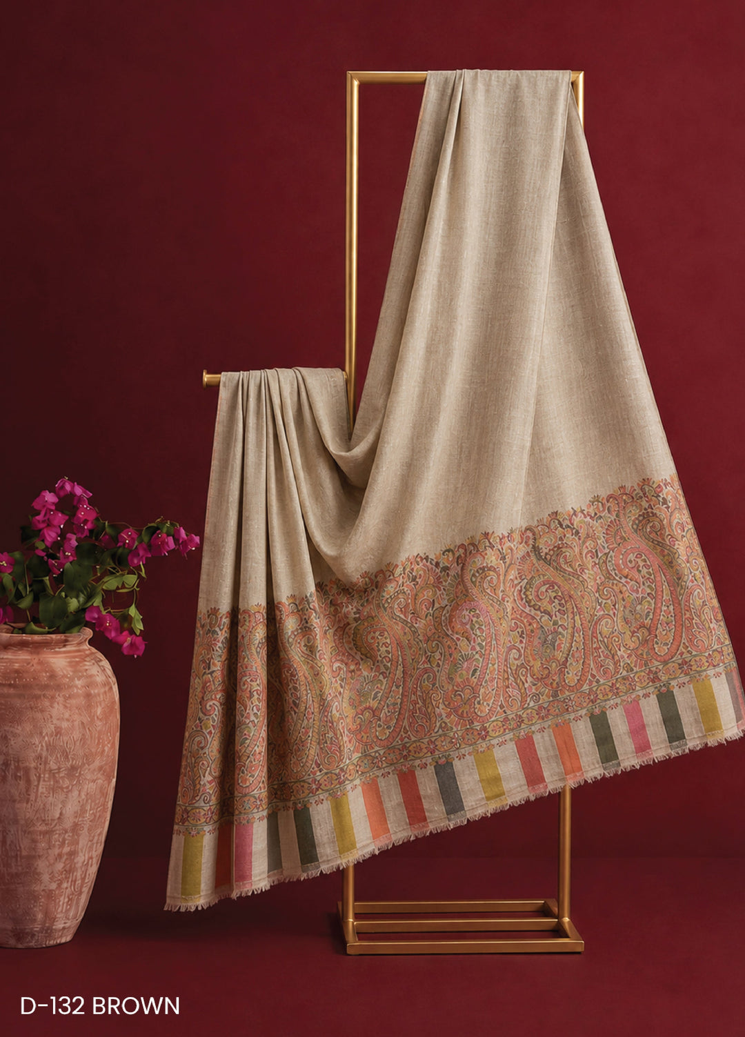 Sanaulla Exclusive Range RTW Printed Woven Shawl Suit D-132 BROWN - Winter Collection