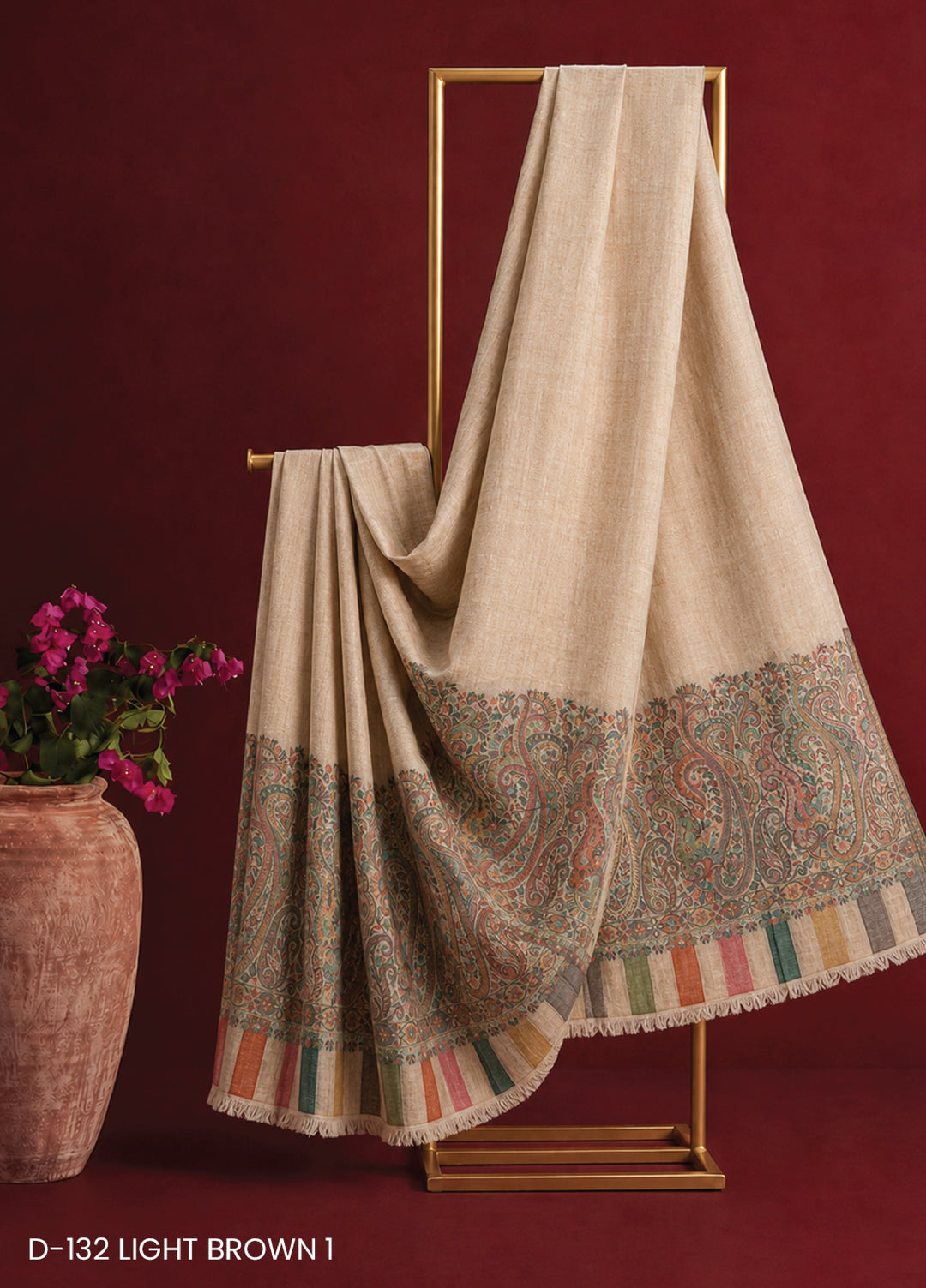 Sanaulla Exclusive Range RTW Printed Woven Shawl Suit D-132 LIGHT BROWN 1 - Winter Collection