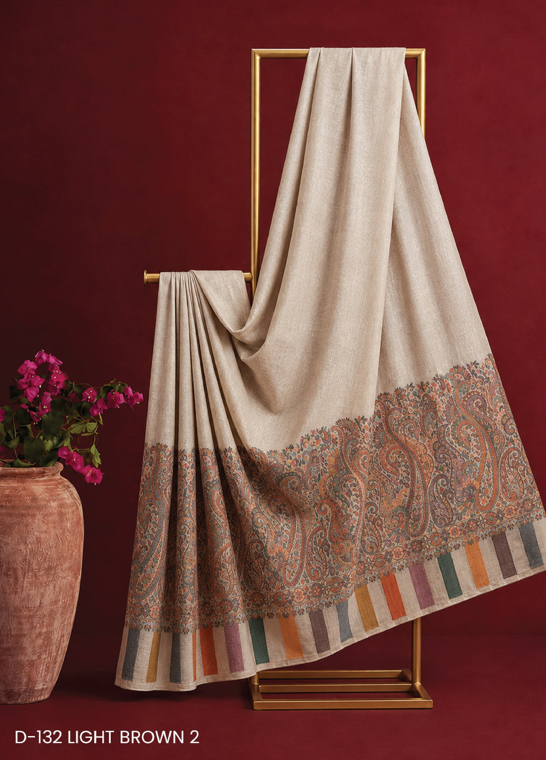 Sanaulla Exclusive Range RTW Printed Woven Shawl Suit D-132 LIGHT BROWN 2 - Winter Collection