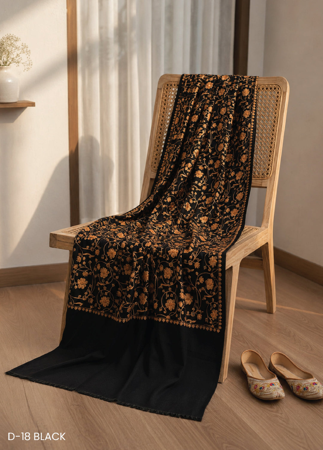 Sanaulla Exclusive Range RTW Embroidered Woven Shawl Suit D-18 BLACK - Winter Collection