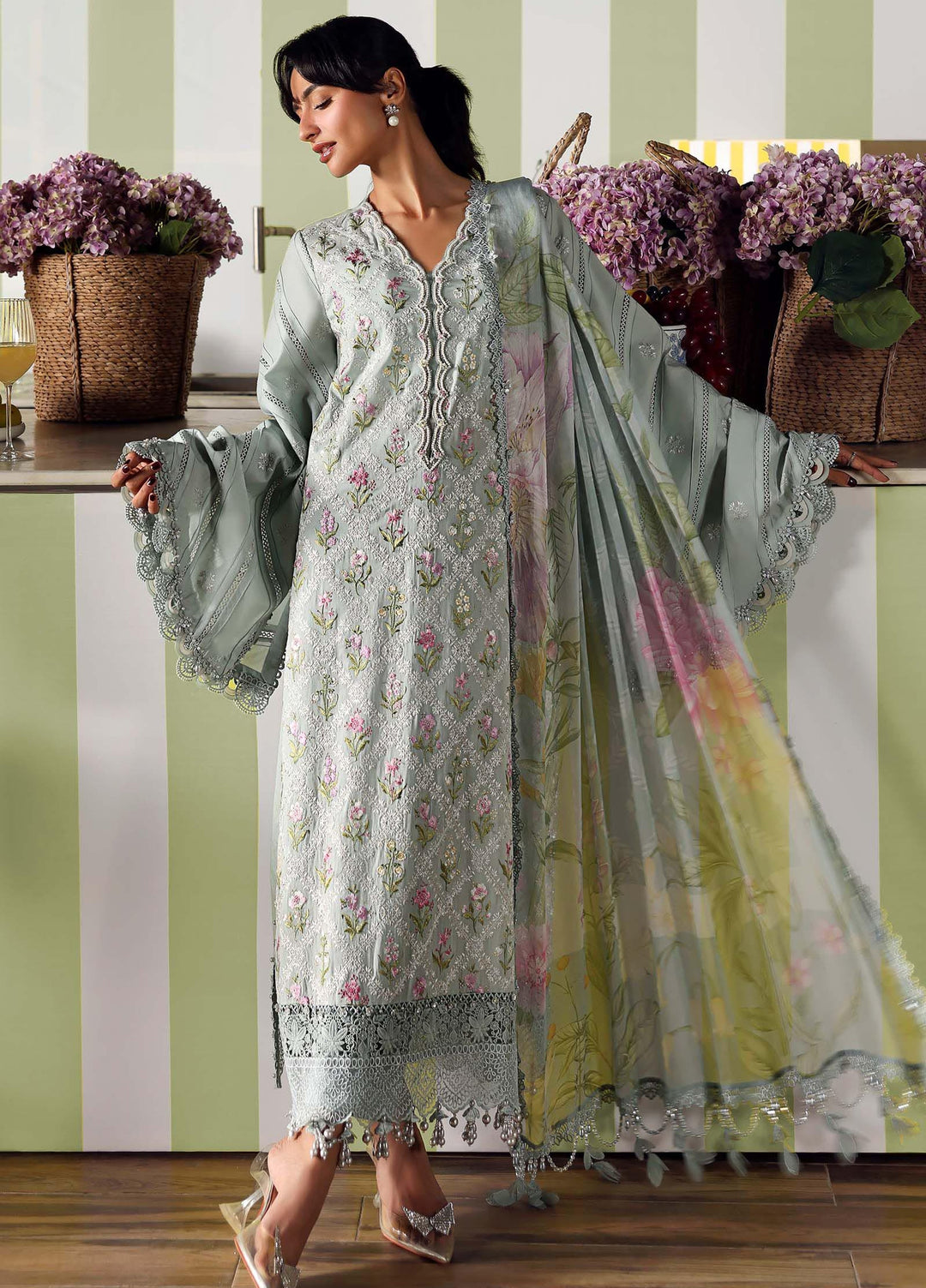M Prints by Maria B Unstitched Embroidered Lawn 3 Piece Suit MB26UME 1B - Eid Collection