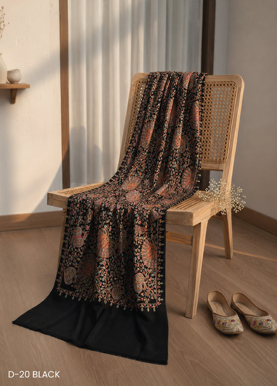 Sanaulla Exclusive Range RTW Printed Woven Shawl Suit D-20 BLACK - Winter Collection