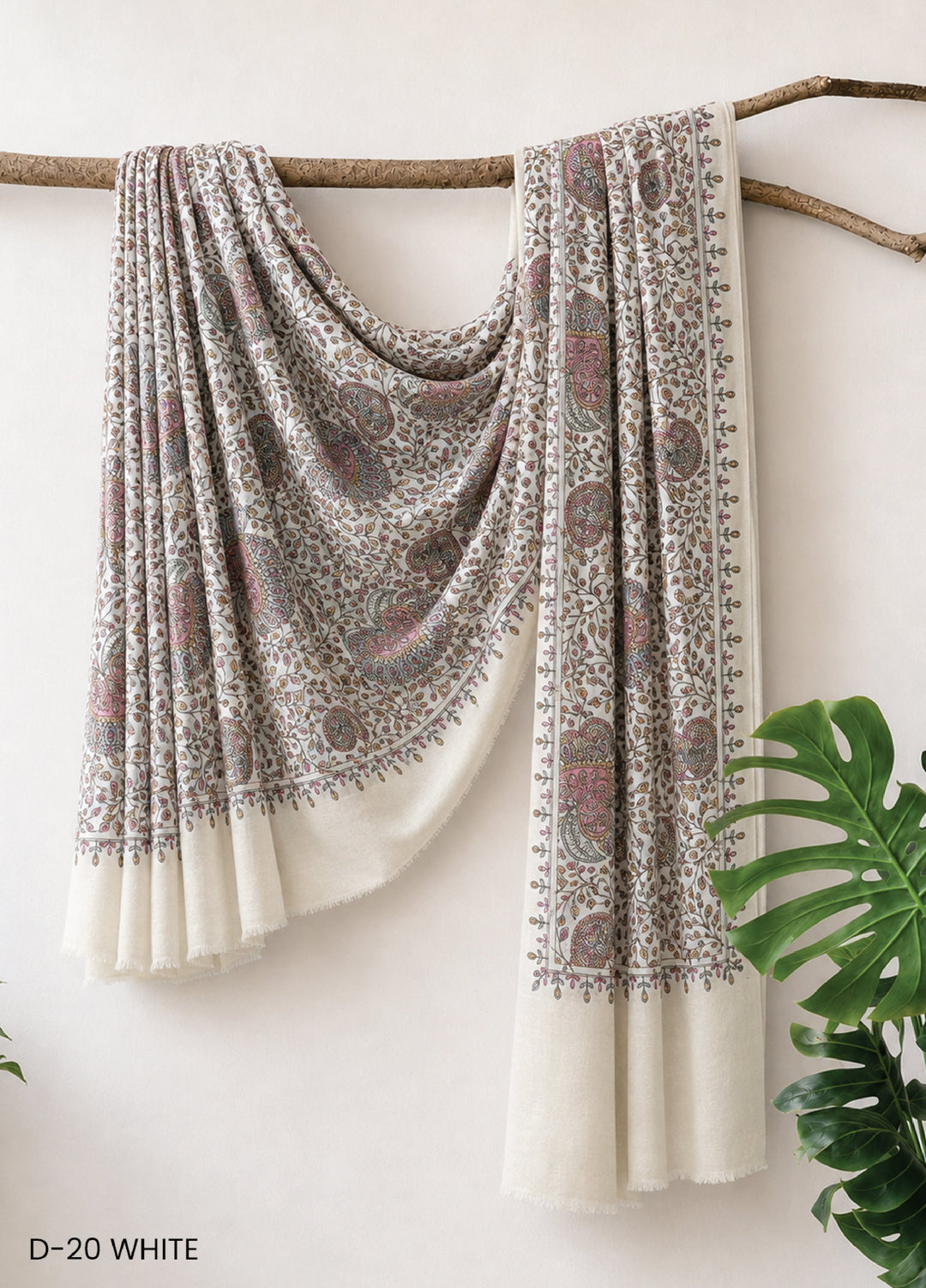 Sanaulla Exclusive Range RTW Printed Woven Shawl Suit D-20 WHITE - Winter Collection