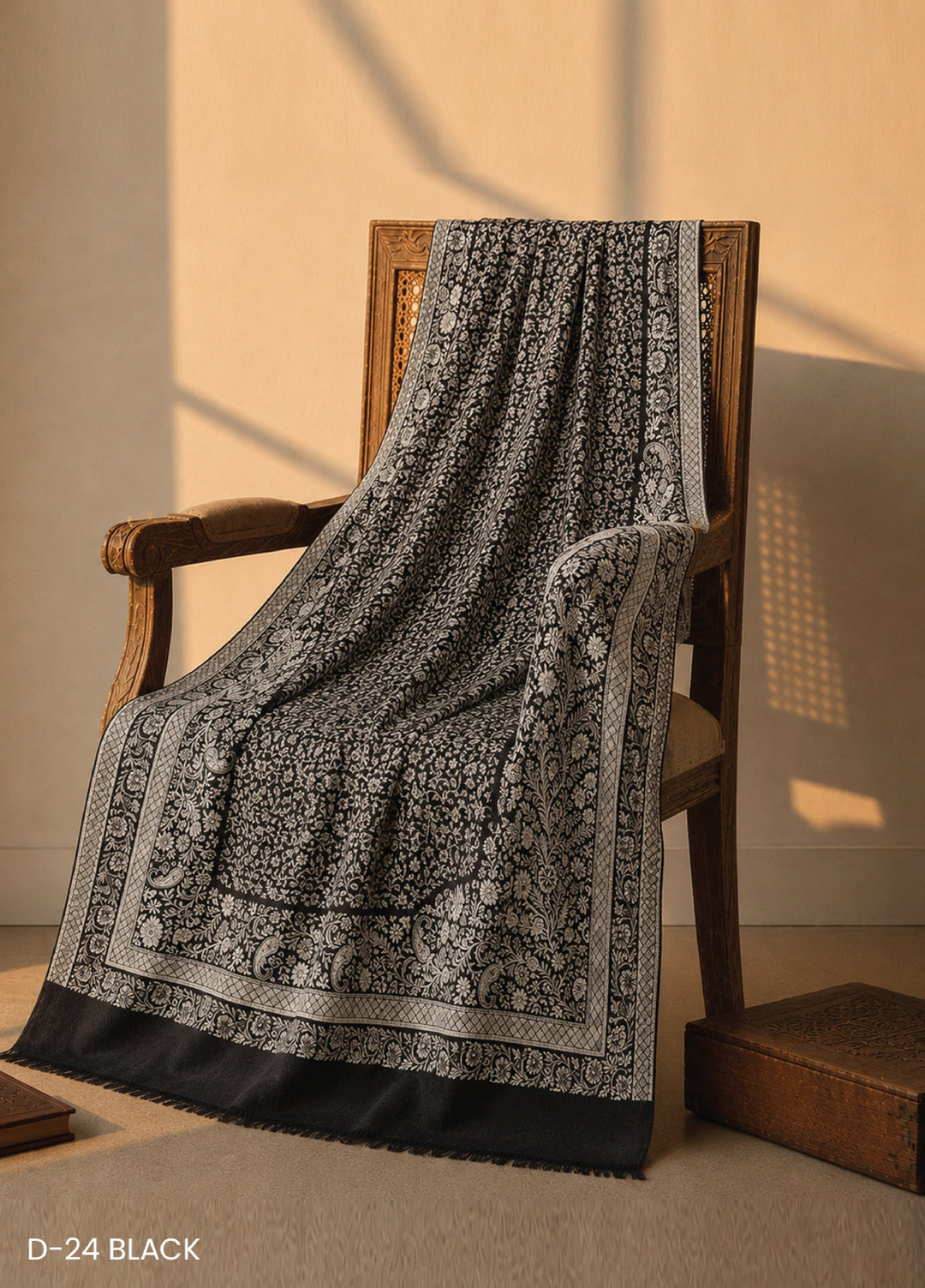 Sanaulla Exclusive Range RTW Printed Woven Shawl Suit D-24 BLACK - Winter Collection