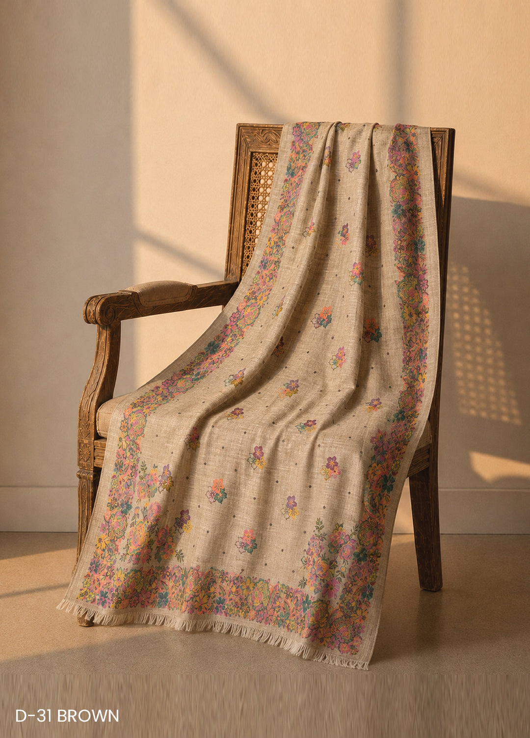 Sanaulla Exclusive Range RTW Printed Woven Shawl Suit D-31 BROWN - Winter Collection