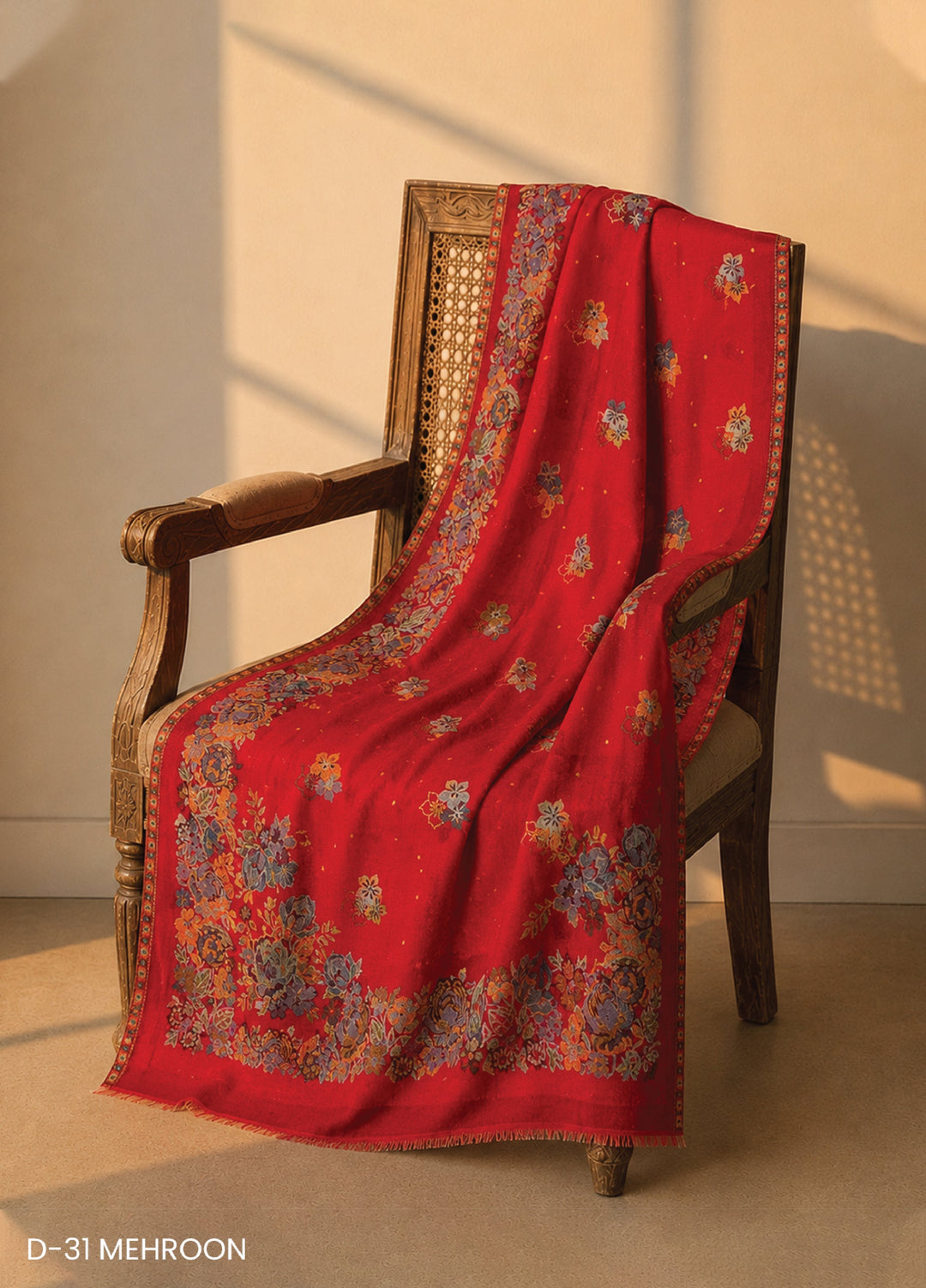 Sanaulla Exclusive Range RTW Printed Woven Shawl Suit D-31 MEHROON - Winter Collection
