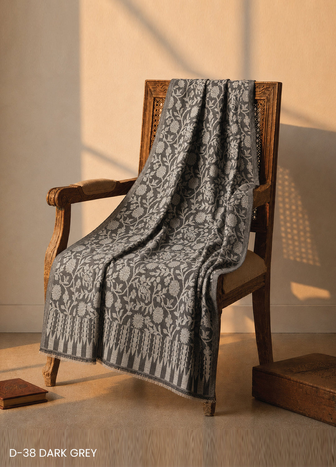 Sanaulla Exclusive Range RTW Printed Woven Shawl Suit D-38 DARK GREY - Winter Collection