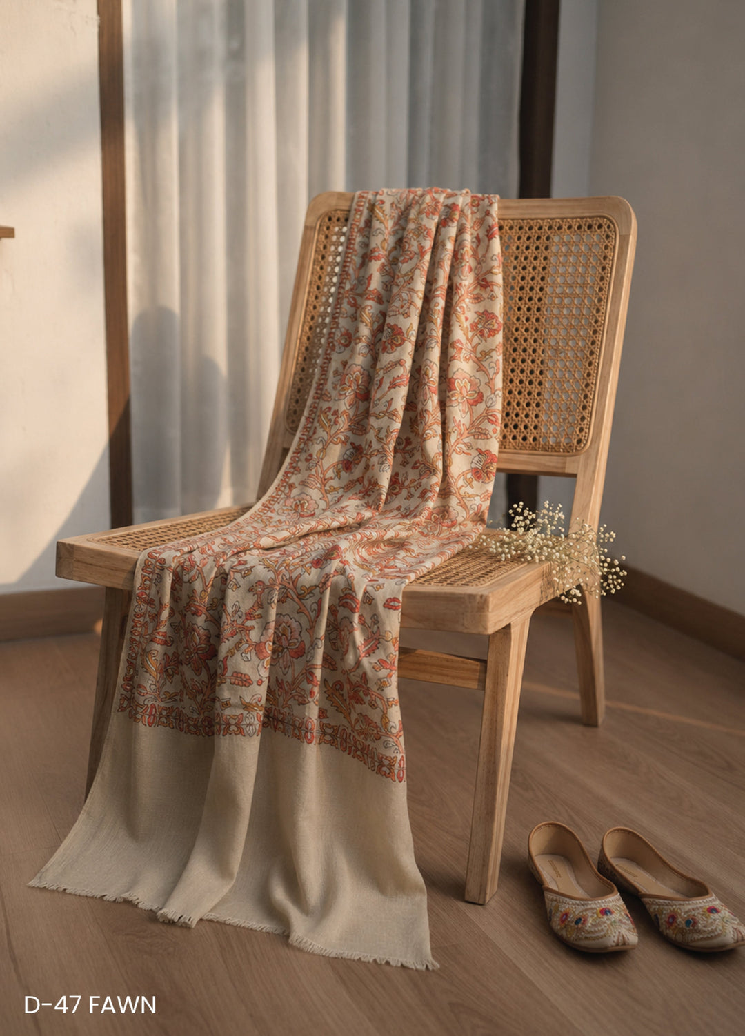 Sanaulla Exclusive Range RTW Embroidered Woven Shawl Suit D-47 FAWN - Winter Collection
