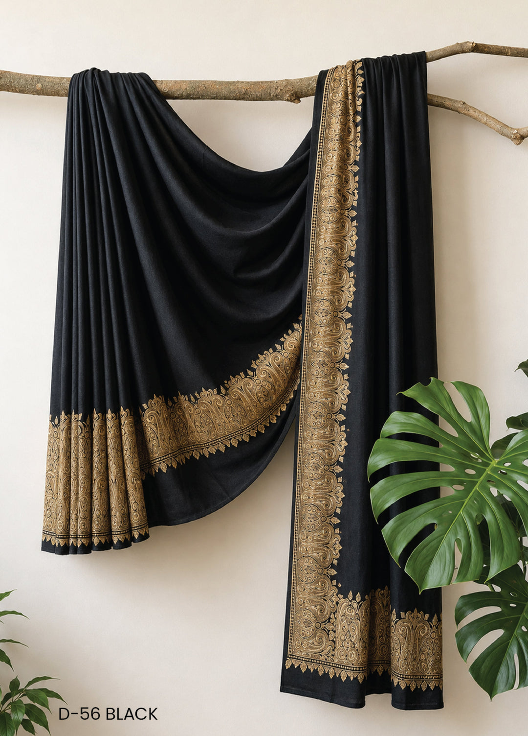 Sanaulla Exclusive Range RTW Embroidered Woven Shawl Suit D-56 BLACK - Winter Collection