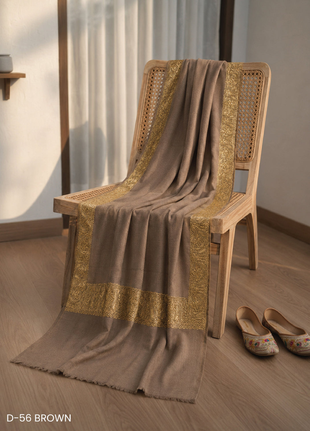 Sanaulla Exclusive Range RTW Embroidered Woven Shawl Suit D-56 BROWN - Winter Collection