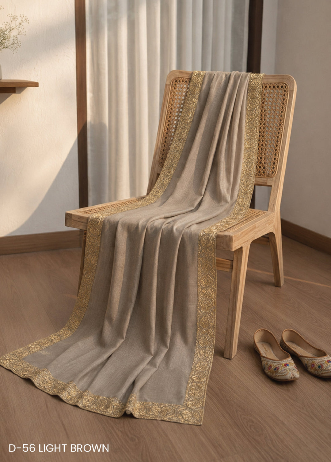 Sanaulla Exclusive Range RTW Embroidered Woven Shawl Suit D-56 LIGHT BROWN - Winter Collection