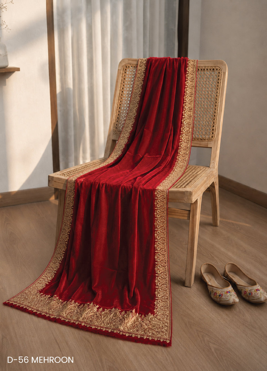 Sanaulla Exclusive Range RTW Embroidered Woven Shawl D-56 MEHROON - Winter Collection