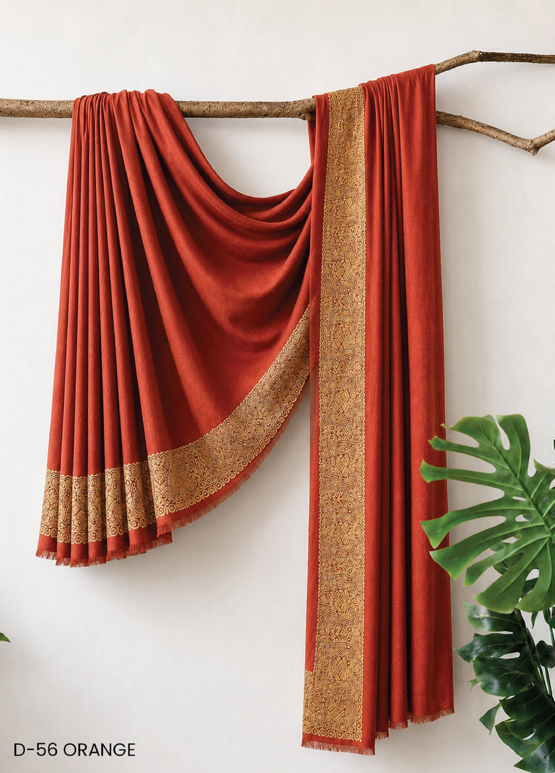 Sanaulla Exclusive Range RTW Embroidered Woven Shawl Suit D-56 ORANGE - Winter Collection