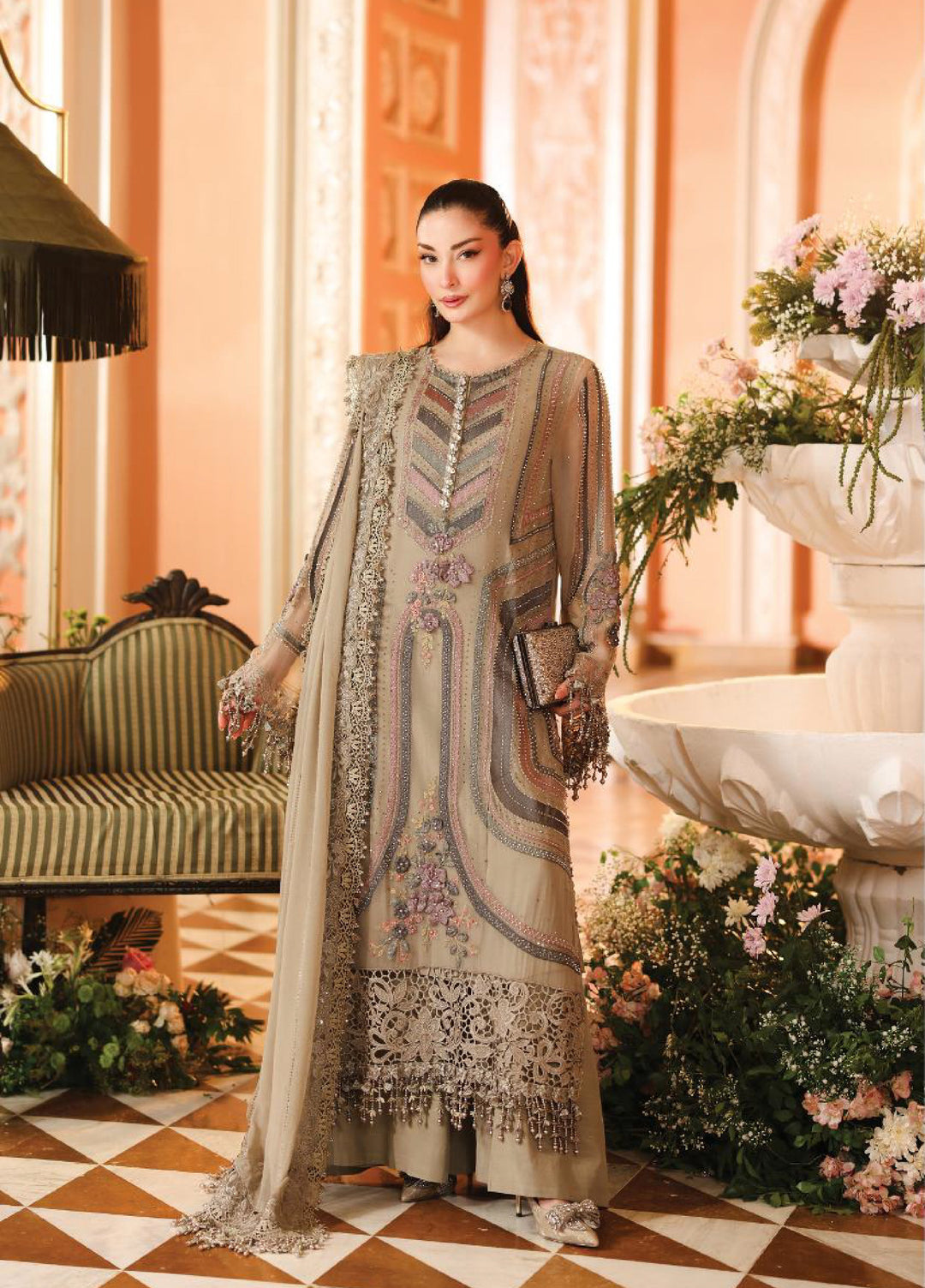 Maria B Unstitched Embroidered Chiffon 3 Piece Suit MB26UCF D1 - Festive Collection