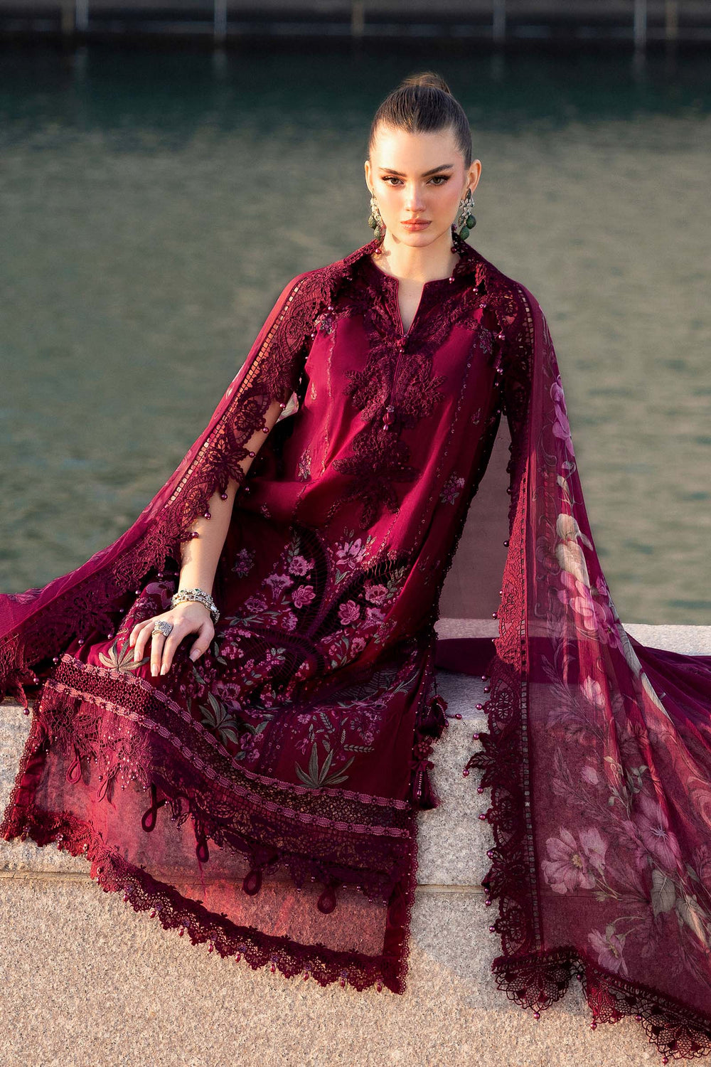 Maria B Unstitched Embroidered Luxury Lawn 3 Piece Suit MB26UEL 11B - Eid Collection