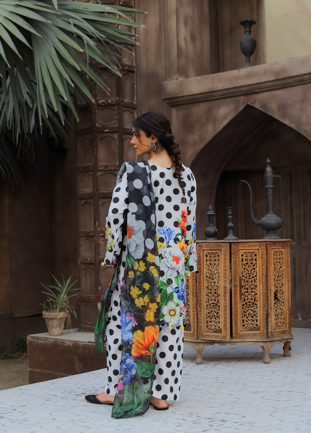 Daily Luxe by Style Up Women RTW Printed Poly Lawn 3 Piece Suit Petals Polka - Casual Collection
