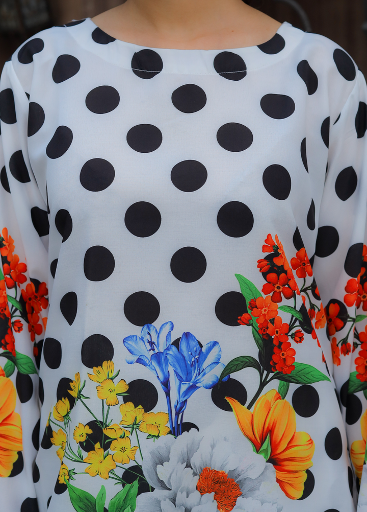 Daily Luxe by Style Up Women RTW Printed Poly Lawn 3 Piece Suit Petals Polka - Casual Collection