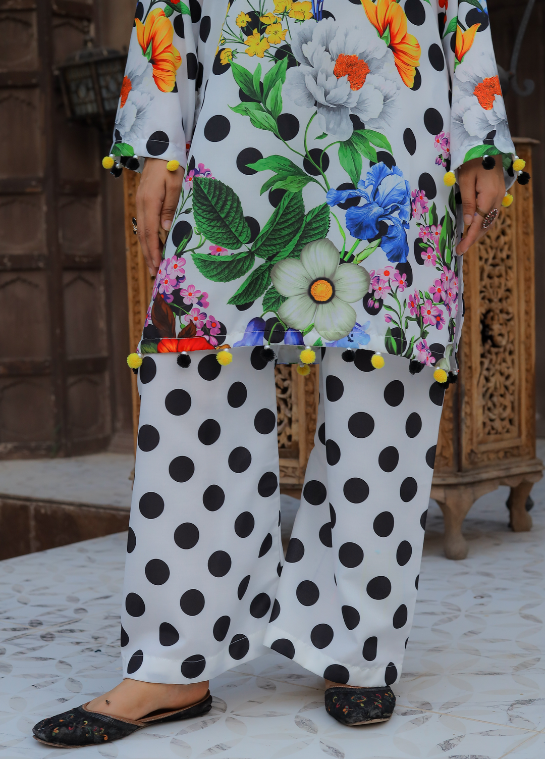 Daily Luxe by Style Up Women RTW Printed Poly Lawn 3 Piece Suit Petals Polka - Casual Collection