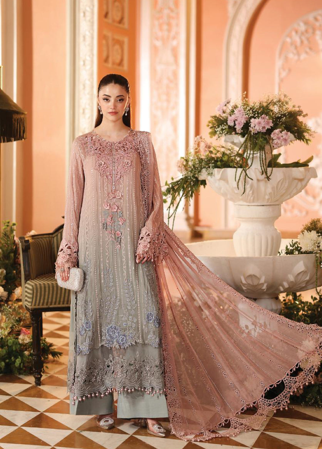 Maria B Unstitched Embroidered Chiffon 3 Piece Suit MB26UCF D2 - Festive Collection