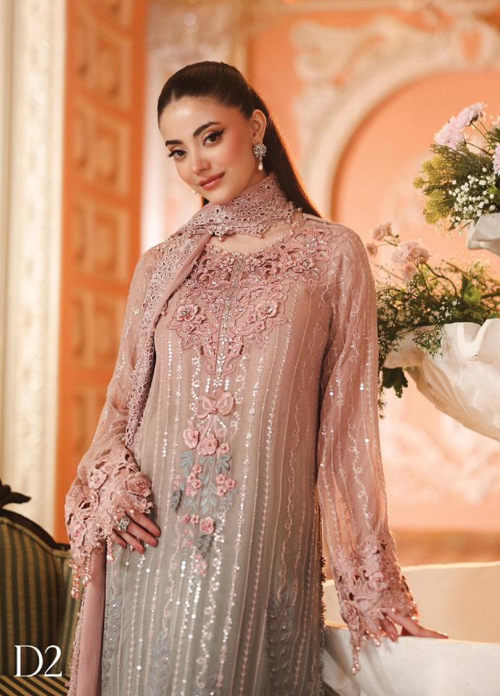 Maria B Unstitched Embroidered Chiffon 3 Piece Suit MB26UCF D2 - Festive Collection