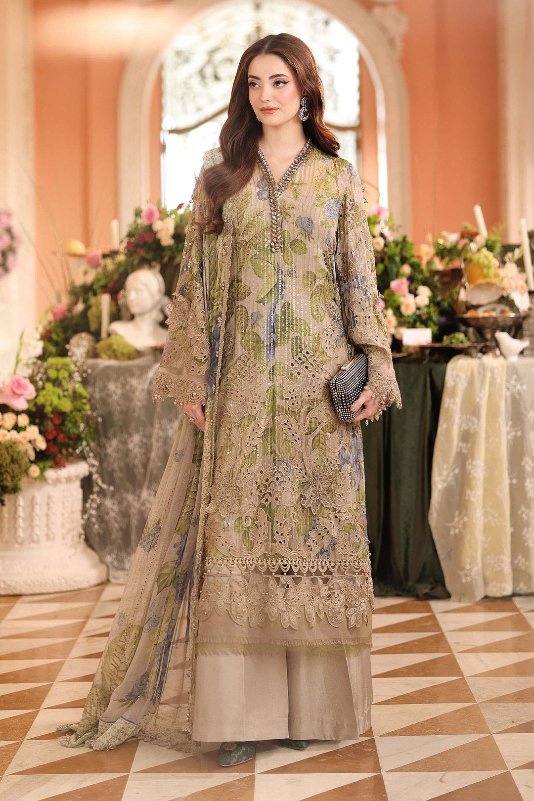 Maria B Unstitched Embroidered Chiffon 3 Piece Suit MB26UCF D3 - Festive Collection