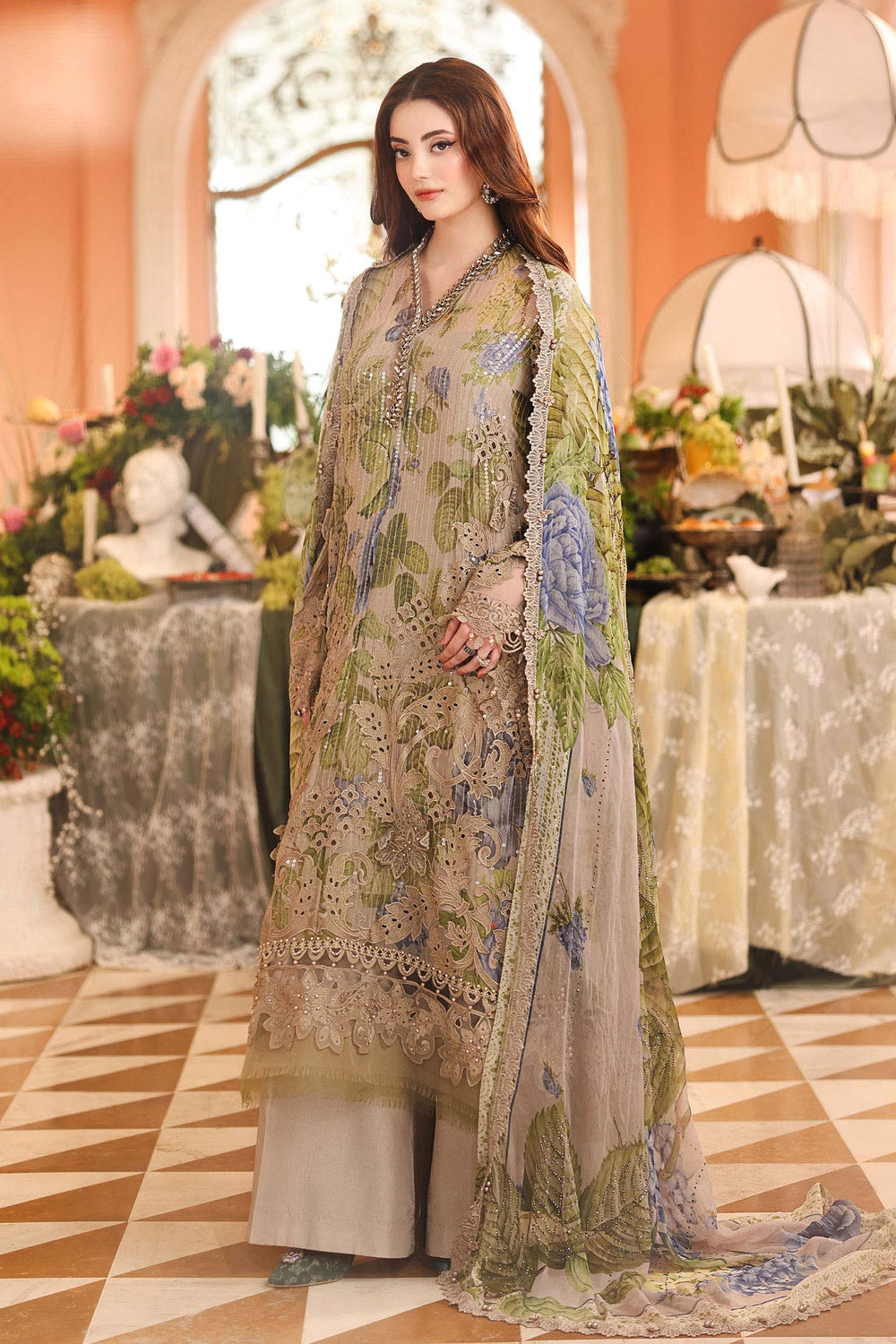 Maria B Unstitched Embroidered Chiffon 3 Piece Suit MB26UCF D3 - Festive Collection