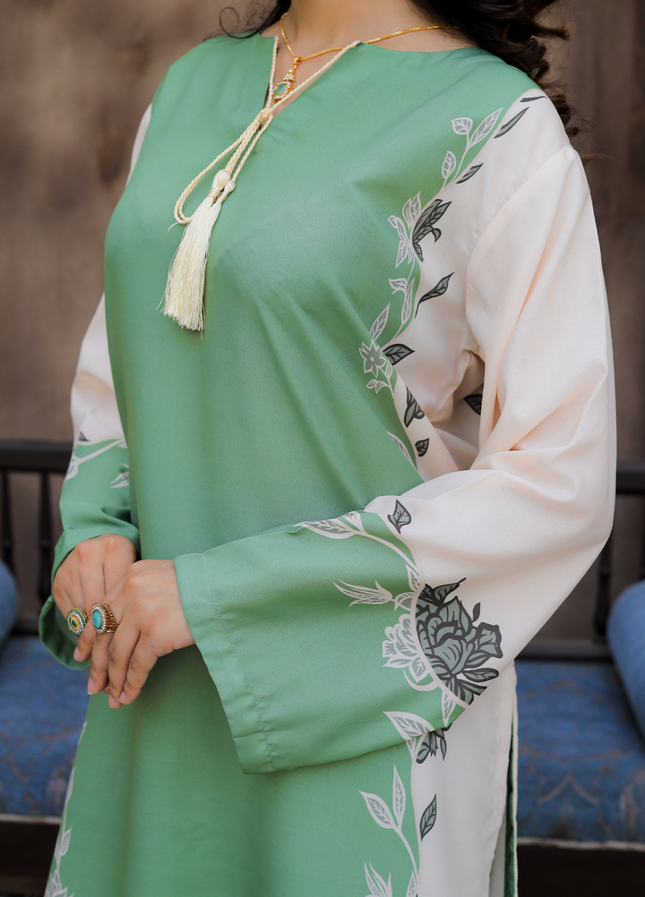 Daily Luxe by Style Up Women RTW Printed Poly Lawn 3 Piece Suit Mint Serenity - Casual Collection