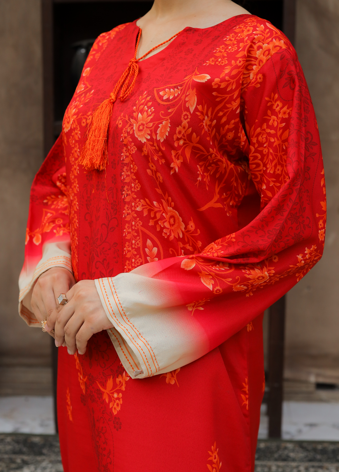 Daily Luxe by Style Up Women RTW Printed Poly Lawn 3 Piece Suit Radiant Red - Casual Collection