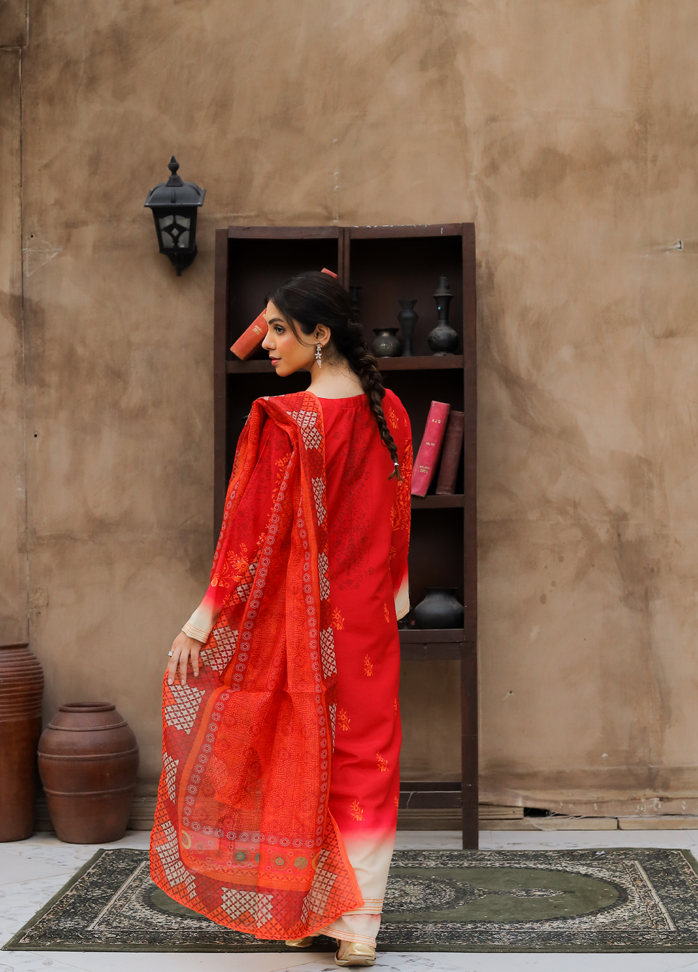 Daily Luxe by Style Up Women RTW Printed Poly Lawn 3 Piece Suit Radiant Red - Casual Collection