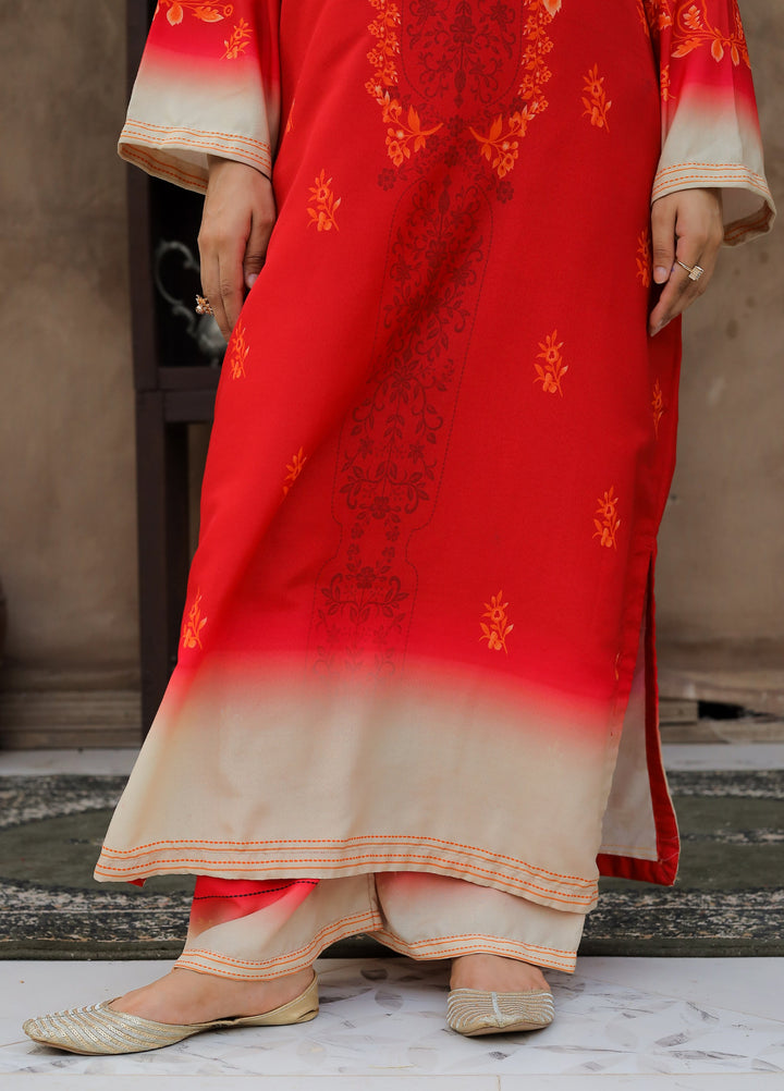 Daily Luxe by Style Up Women RTW Printed Poly Lawn 3 Piece Suit Radiant Red - Casual Collection